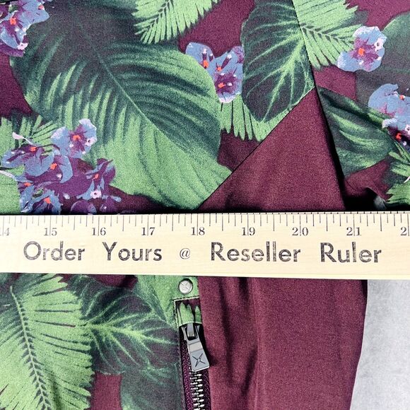 GSTQ Jacket Mens Medium Burgundy Green Floral Bomber Varsity Lightweight Zip Up - Picture 10 of 15